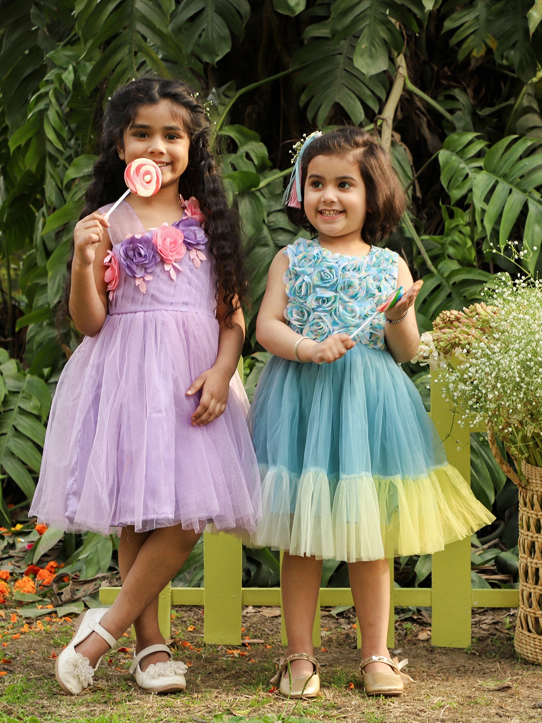 

LIL DRAMA Girls Purple Solid Applique Net Dress