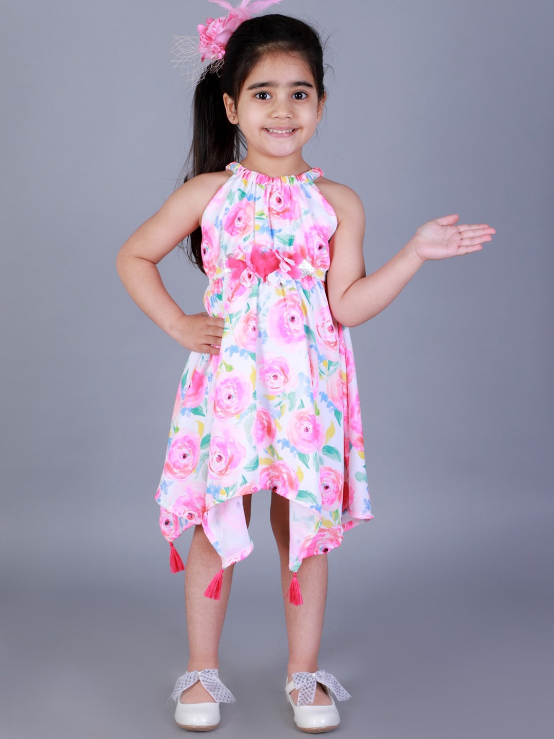 

LIL DRAMA Girls Pink Floral Printed Midi Dress