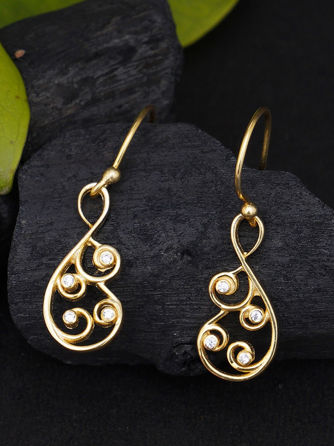 

KUNUZ Gold-Toned & Gold-Plated Contemporary 925 Sterling Silver Drop Earrings