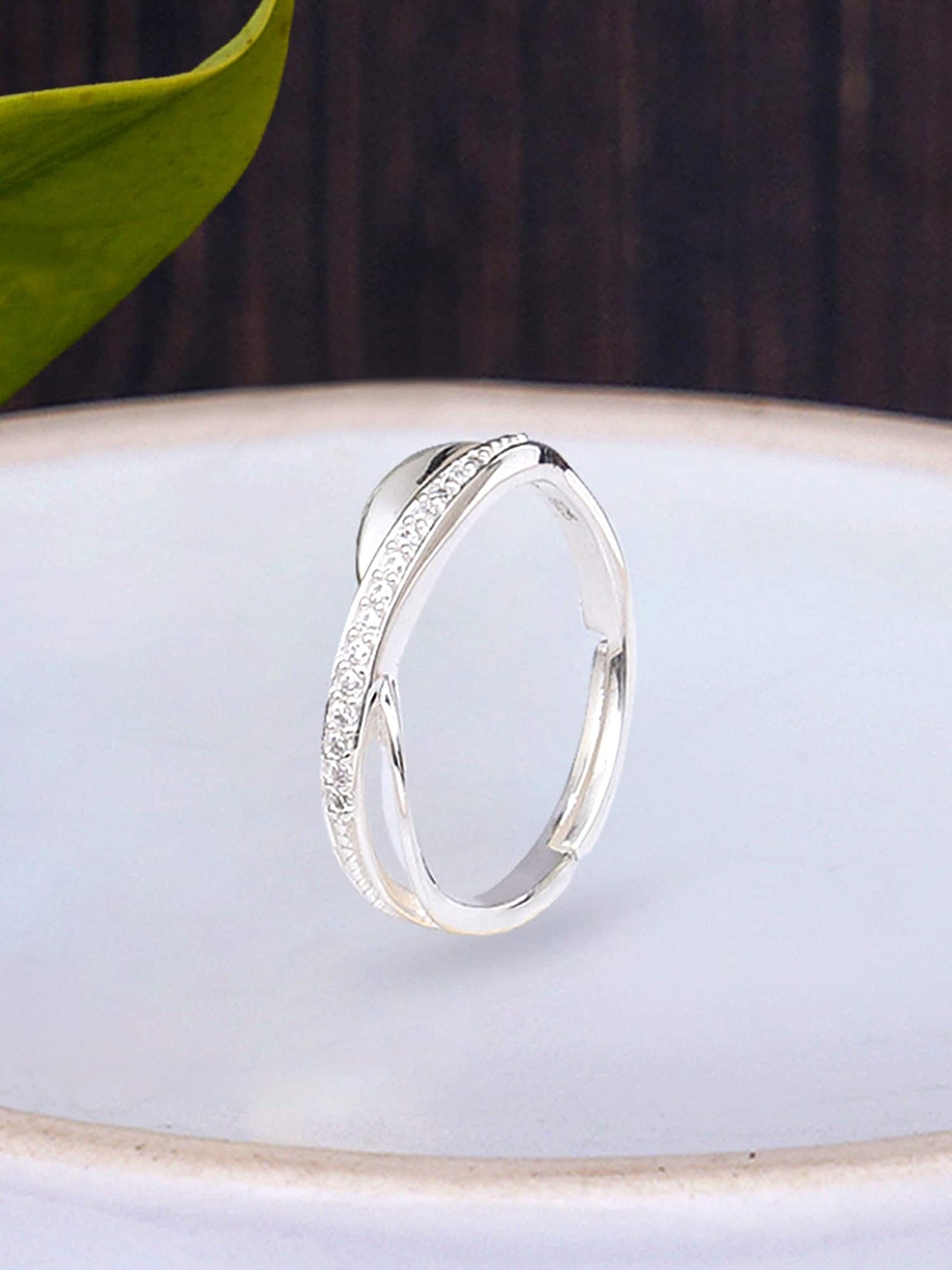 

KUNUZ Silver-Plated White CZ-Studded Finger Ring