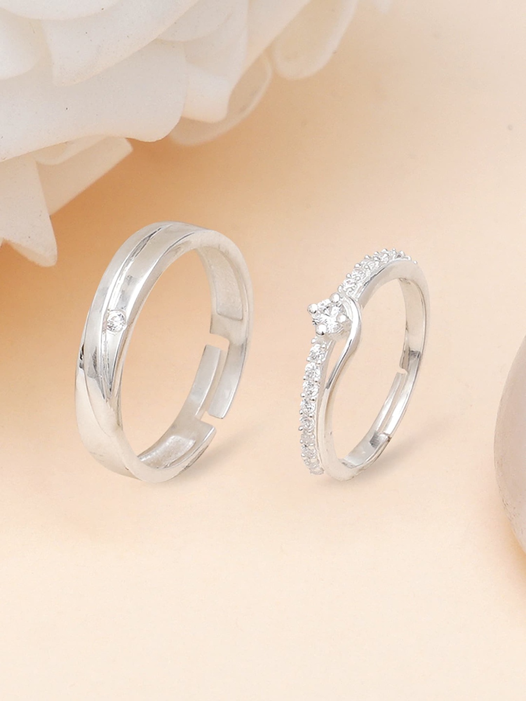 

KUNUZ 925 Sterling Silver & White Adjustable Couple Rings