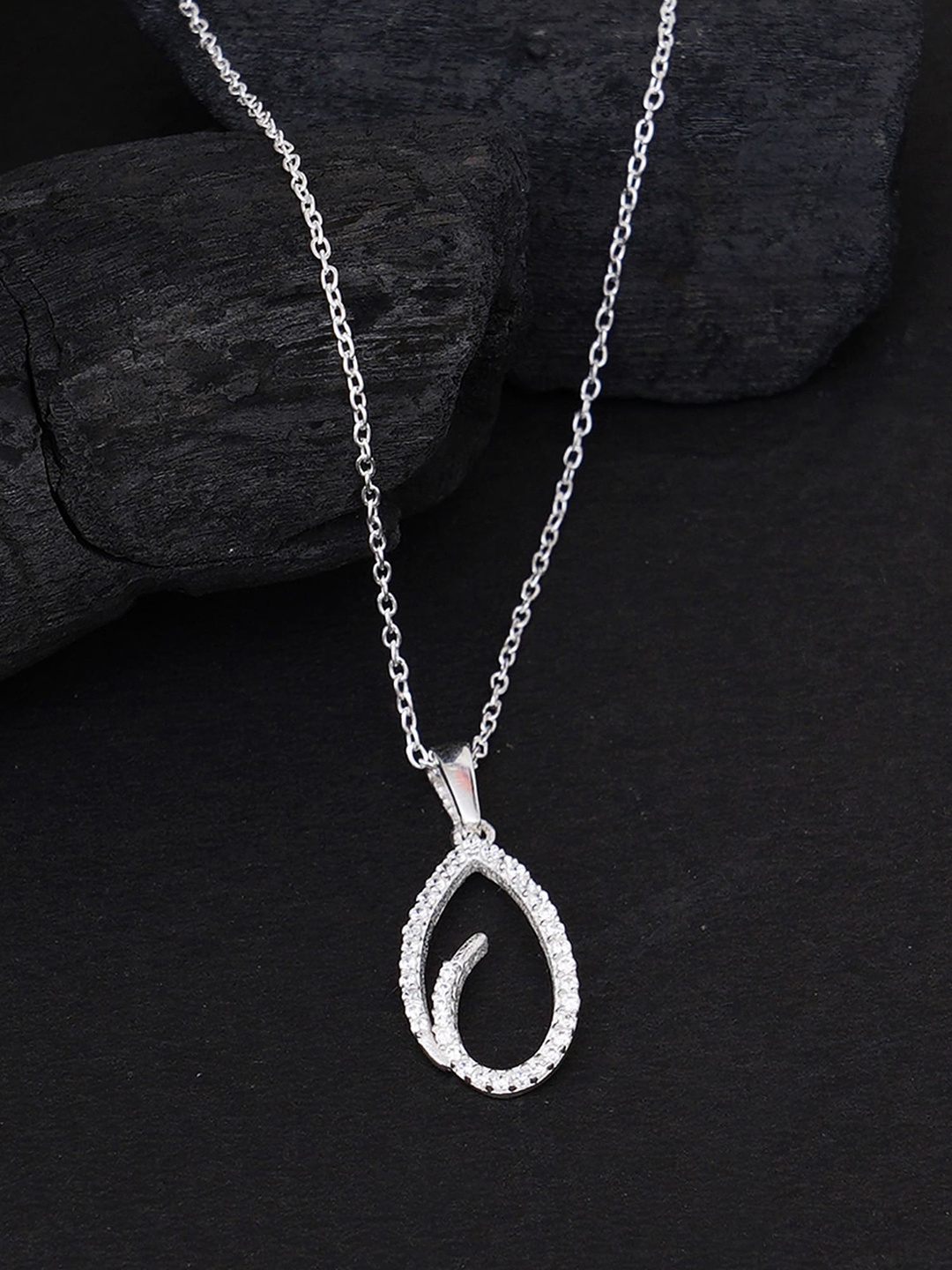 

KUNUZ Silver-Plated White CZ Studded Pendant