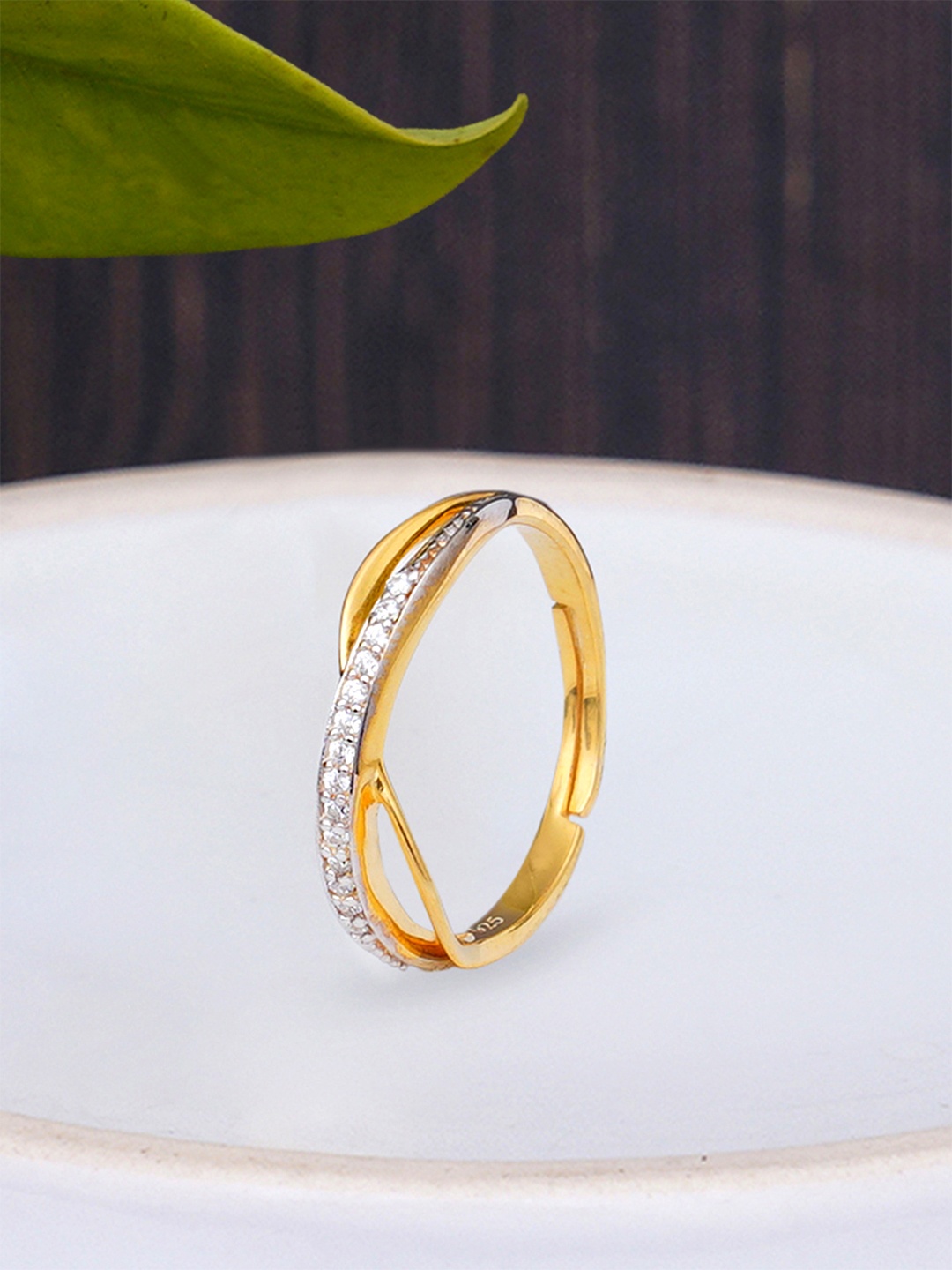 

KUNUZ Gold-Plated White CZ-Studded Finger Ring