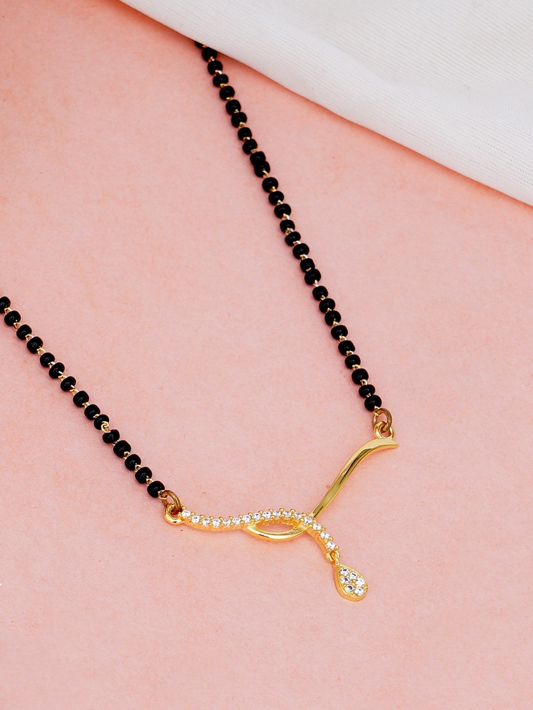 

KUNUZ Gold-Plated & Black Beaded Mangalsutra