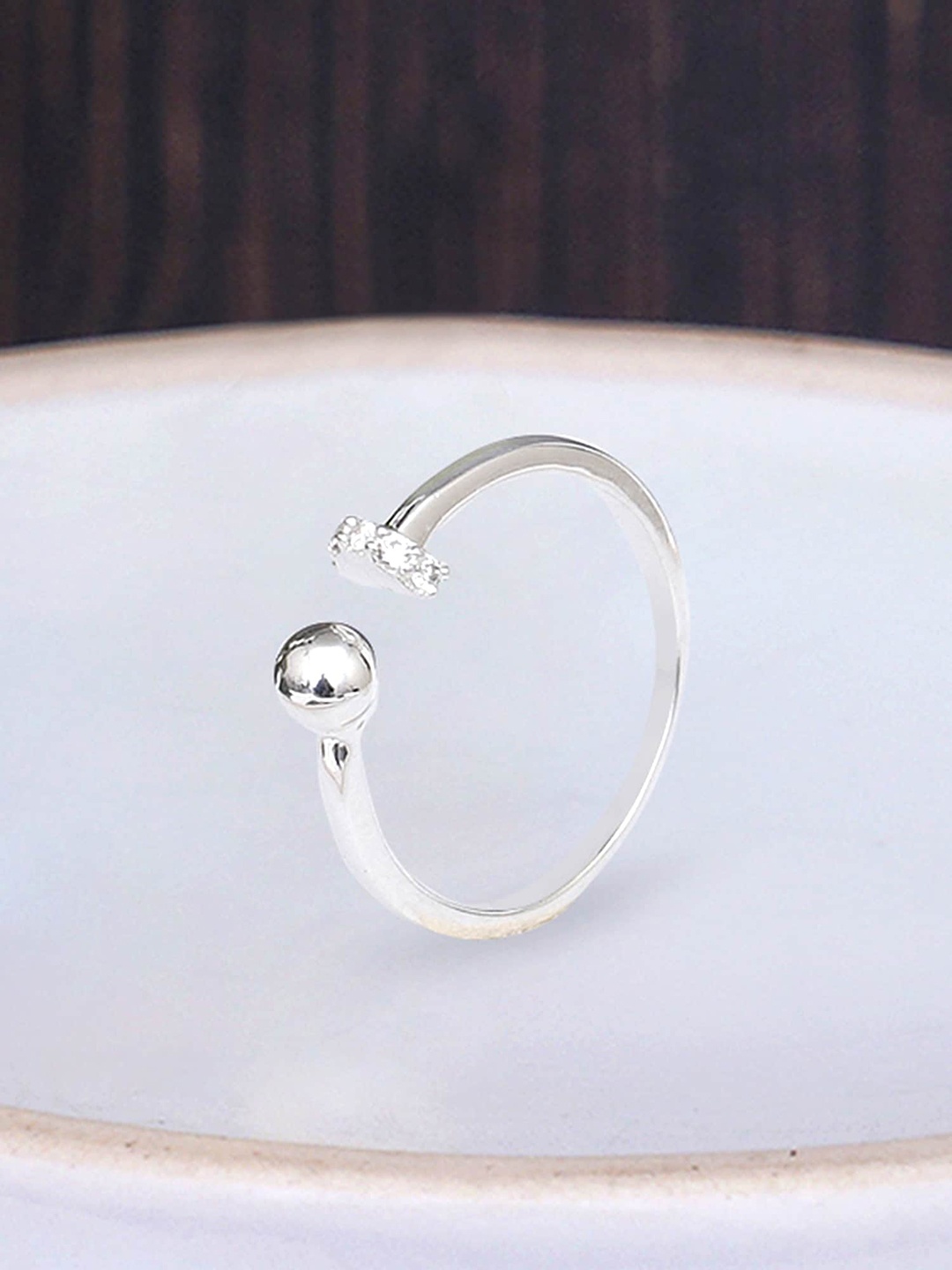 

KUNUZ Silver-Plated & CZ Studded Finger Ring