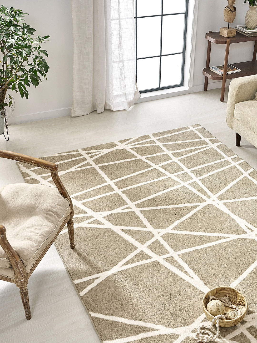 

Trident Beige Striped 3155 GSM Ultra Soft Modern Shaggy Area Rugs