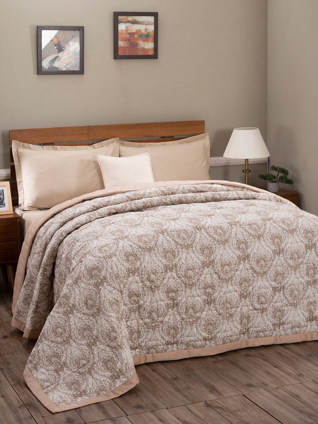 

MASPAR Brown 6Pc 100 GSM Cotton Quilted Double Quilt Set, Blue