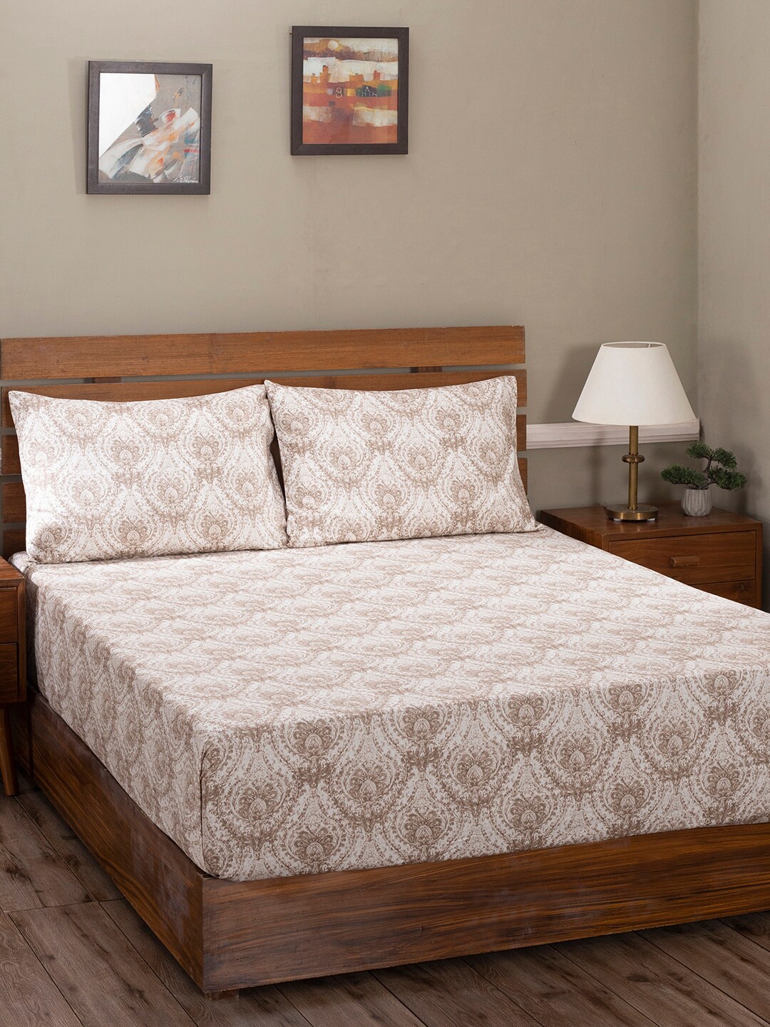 

MASPAR Brown & White 400 TC King Ethnic Motifs Bed Sheet with 2 Pillow Covers