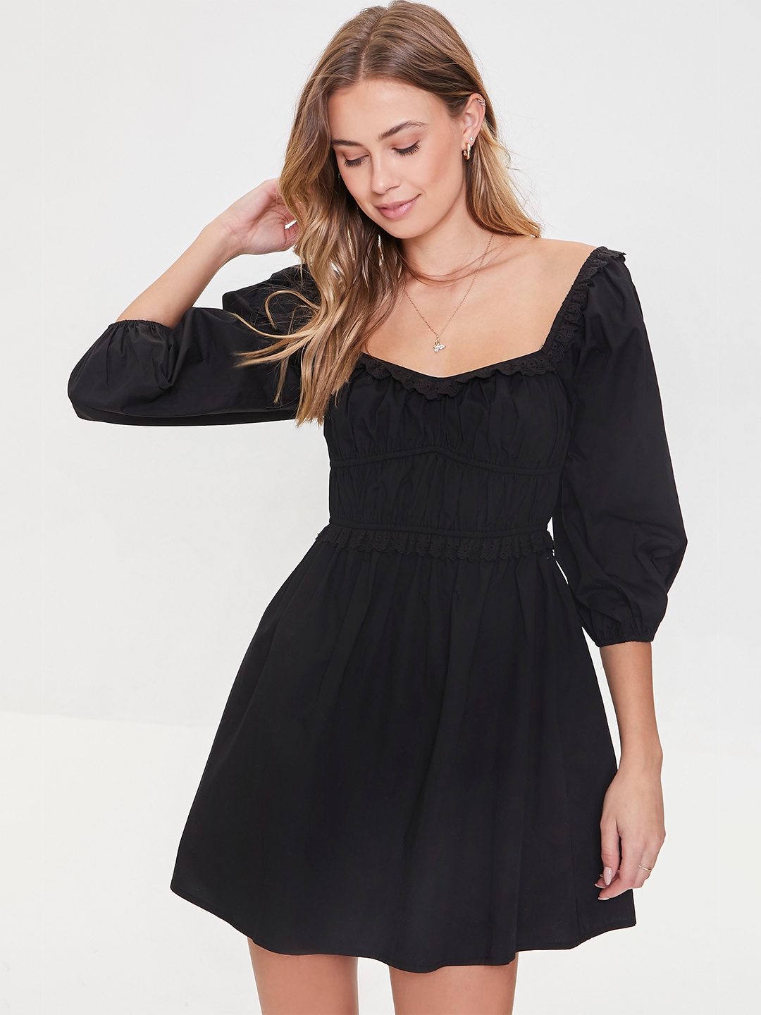 

FOREVER 21 Women Black Textured Mini Dress