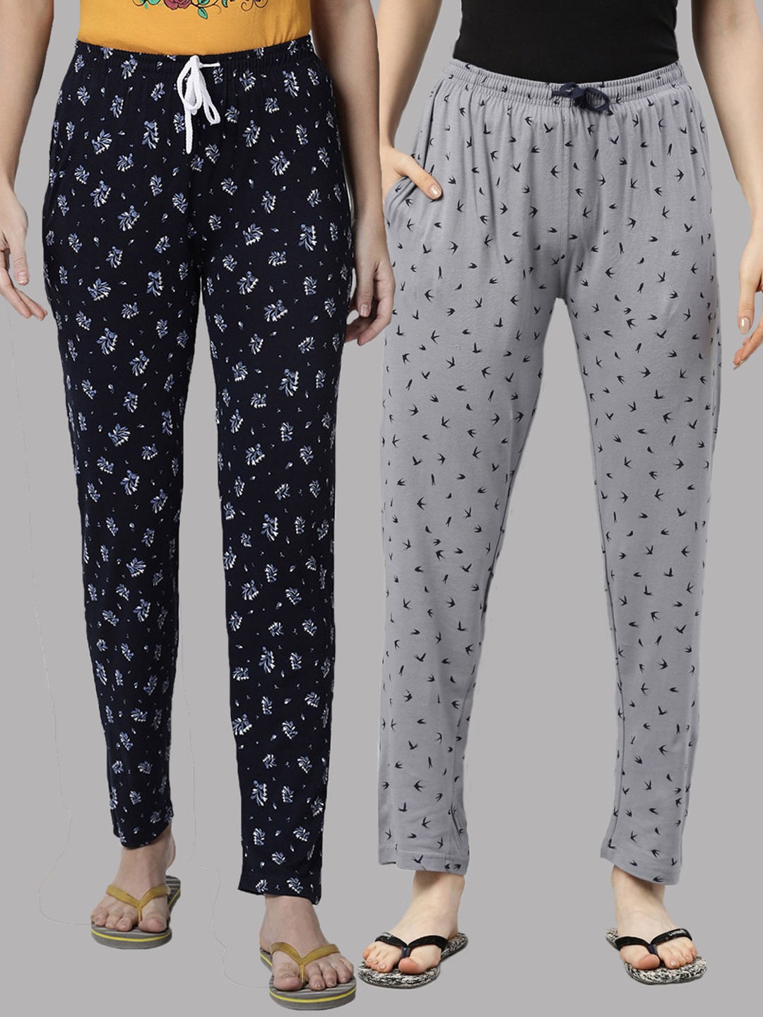 

Kryptic Women Pack of 2 Printed Pure Cotton Lounge Pants, Navy blue