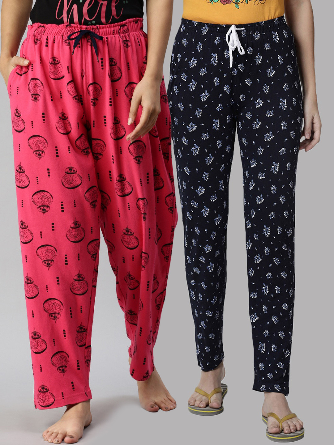 

Kryptic Women Navy Blue & Fuchsia Pink Pack Of 2 Pure Cotton Lounge Pants