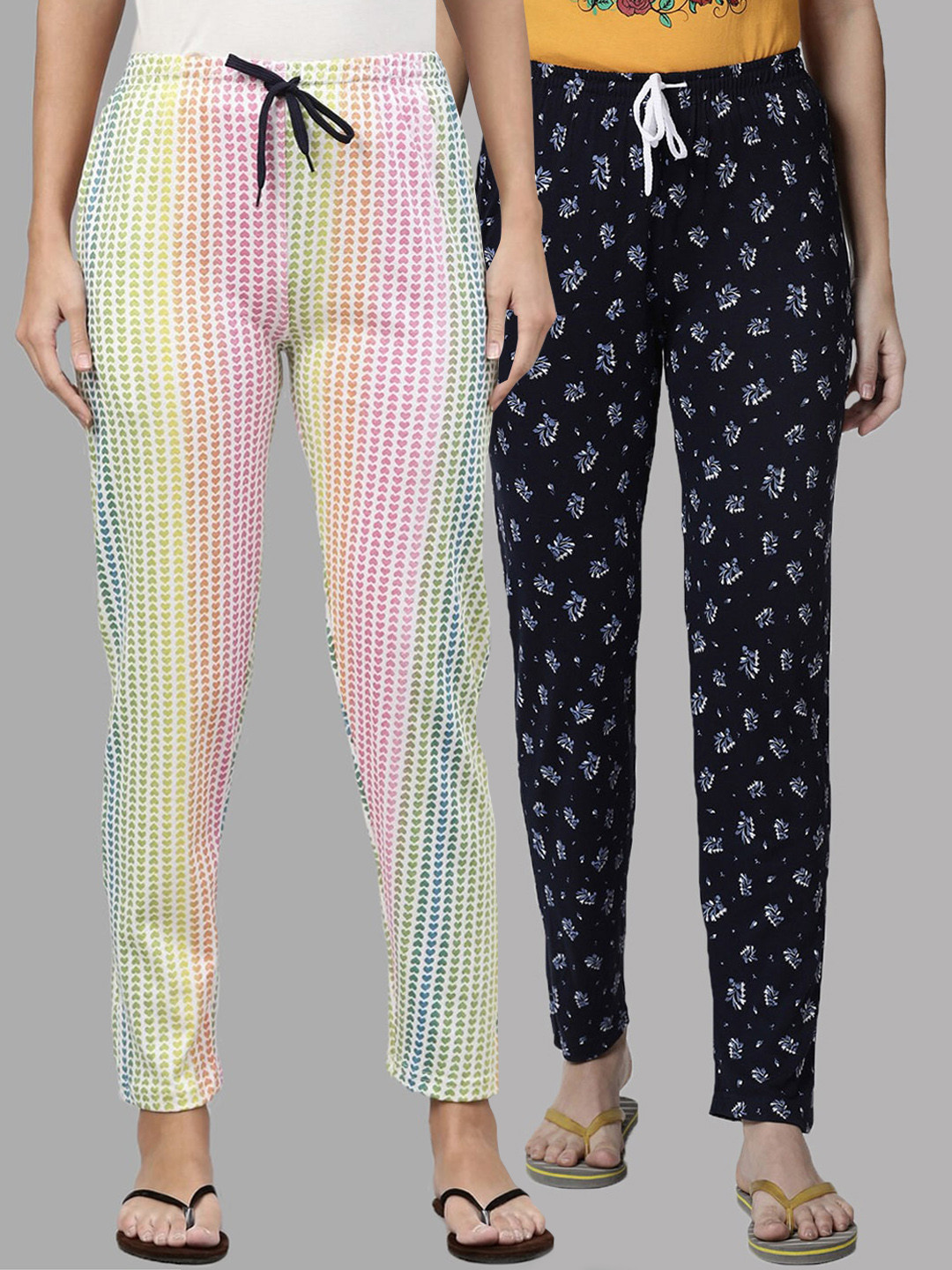 

FashionRack Woman Pack of 2 Blue & Multicolour Lounge Pants, Navy blue