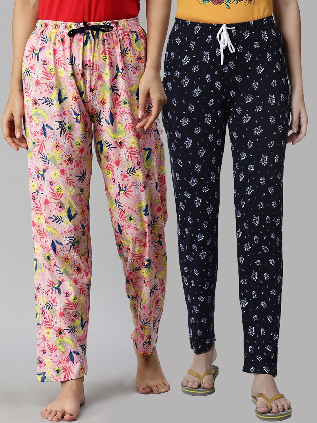 

Kryptic Women Pack of 2 Printed Pure Cotton Lounge Pants, Navy blue