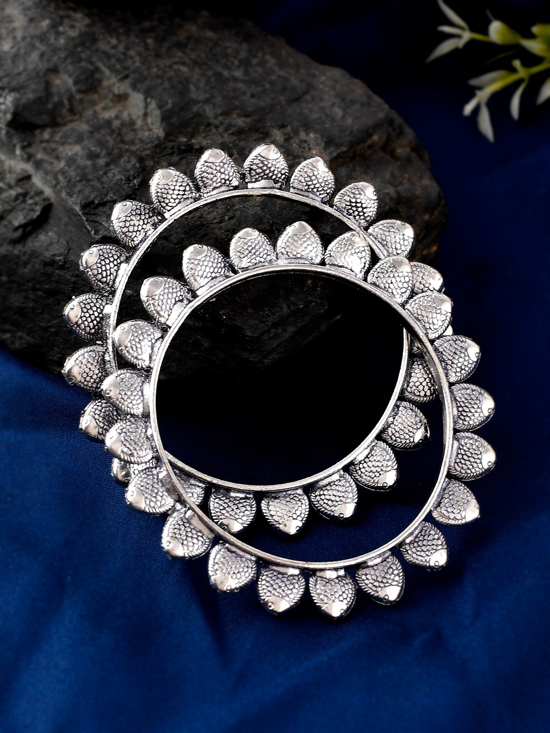 

Silvermerc Designs Set Of 2 Oxidized Silver-Plated Handcrafted Bangles