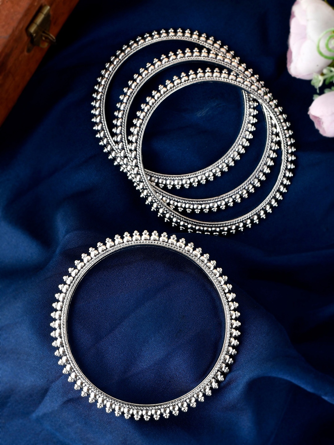 

Silvermerc Designs Set Of 4 Oxidised Silver-Plated Handcrafted Bangles