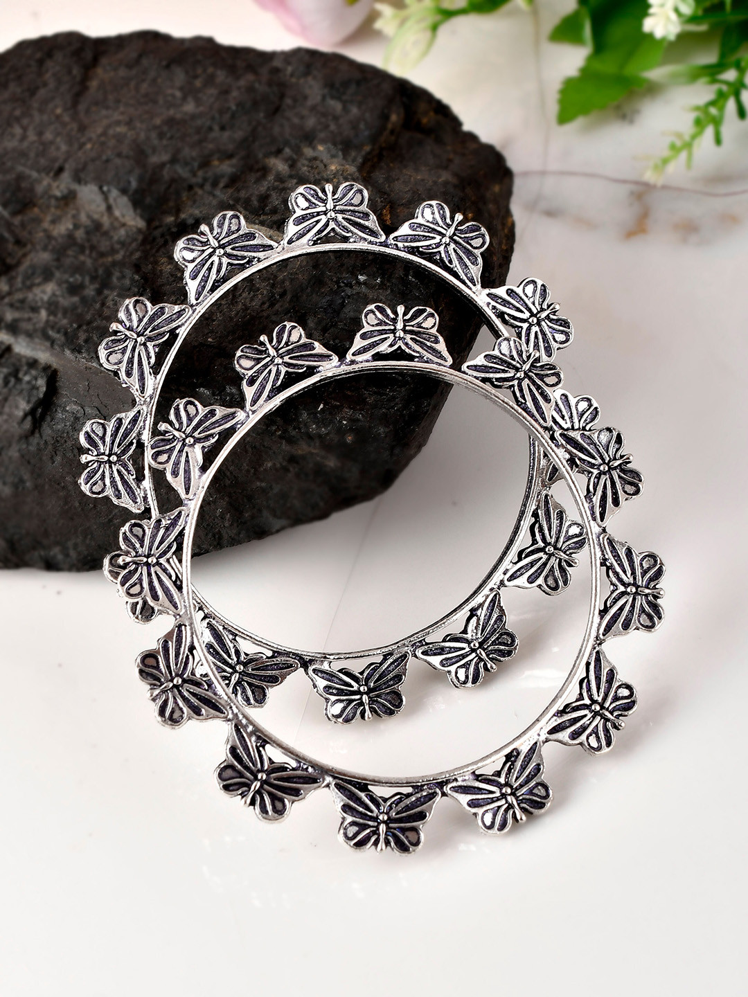 

Silvermerc Designs Set Of 2 Oxidised Silver-Plated Handcrafted Bangles