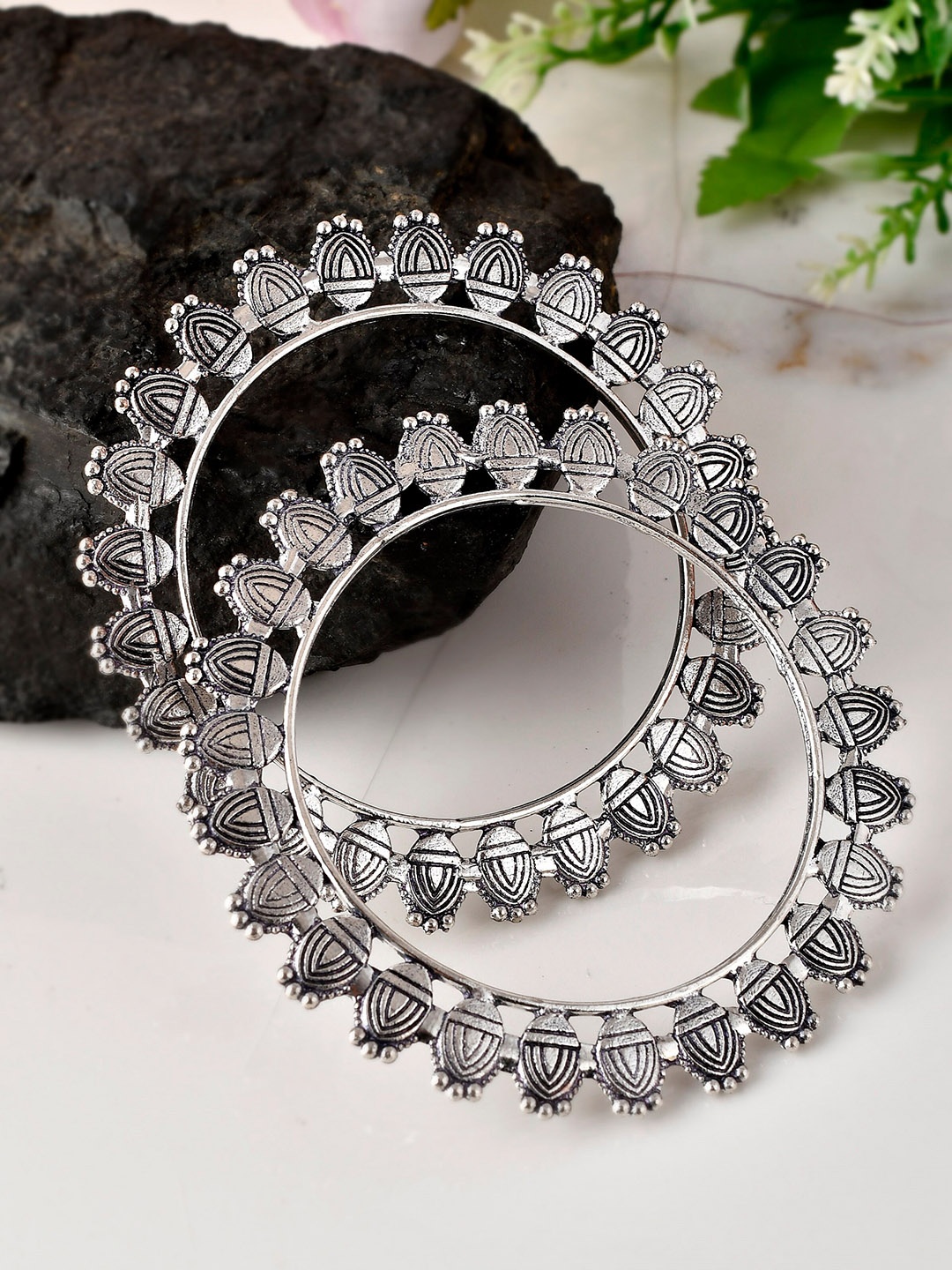 

Silvermerc Designs Woman Set Of 2 Oxidised Silver Handcrafted Bangles