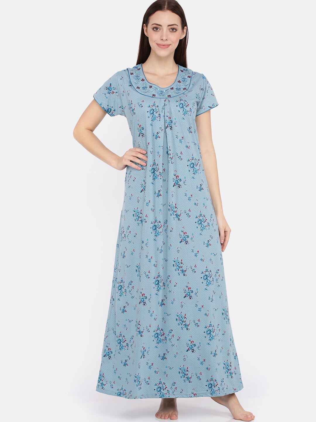

9shines Label Blue Embroidered Maxi Nightdress