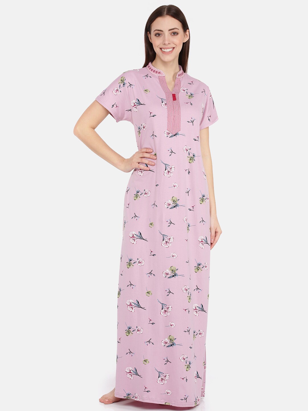 

9shines Label Pink Embroidered Maxi Nightdress