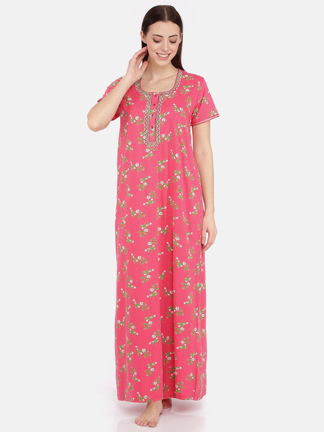 

9shines Label Women Red Printed Maxi Nightdress