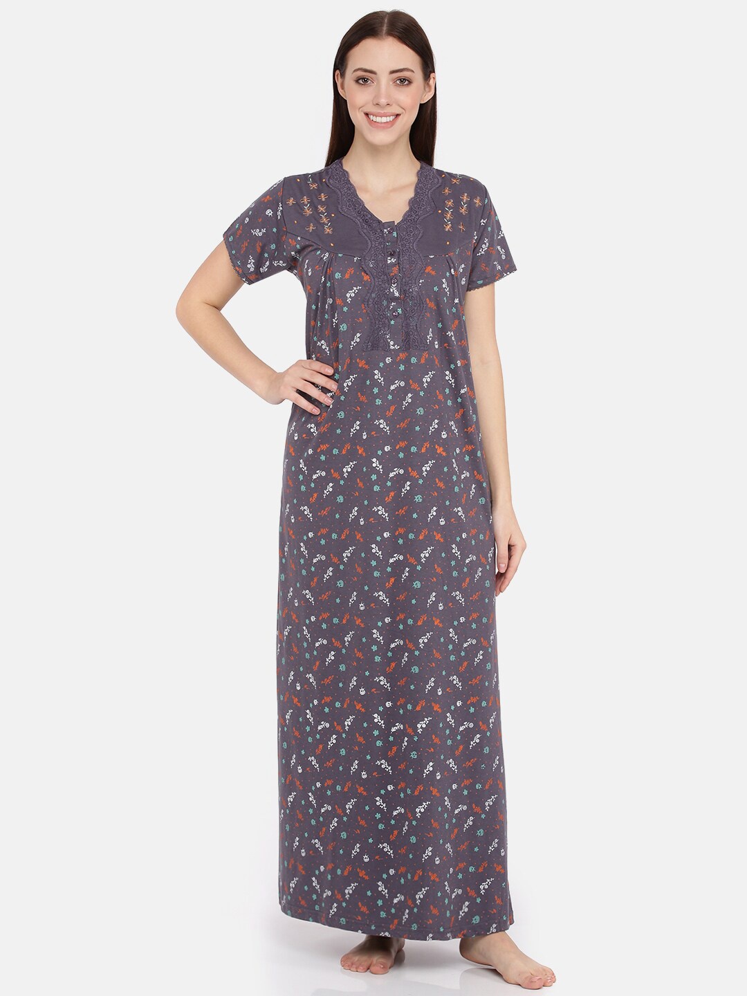 

9shines Label Grey Floral Printed Maxi Nightdress