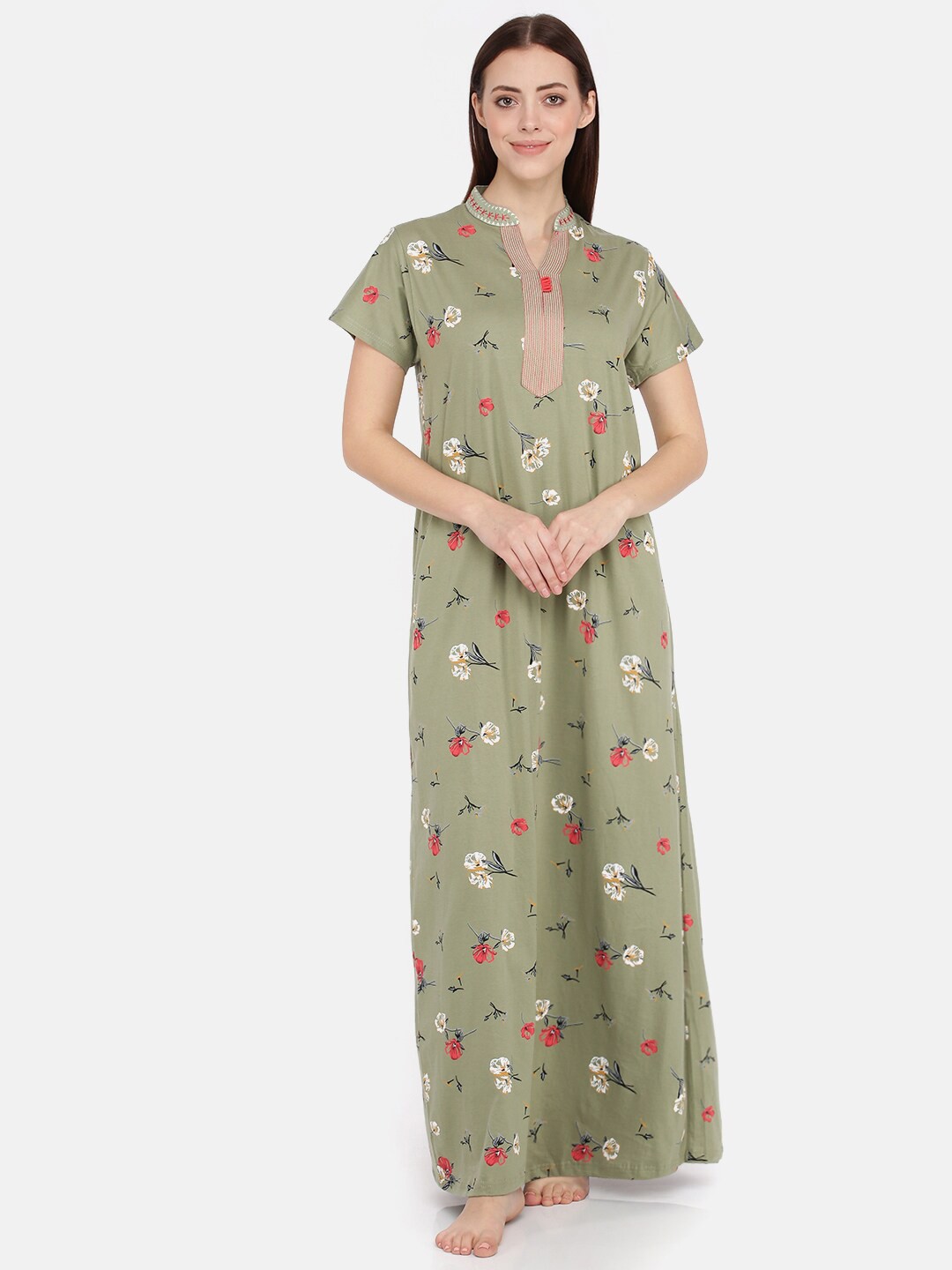 

9shines Label Green Embroidered Maxi Nightdress