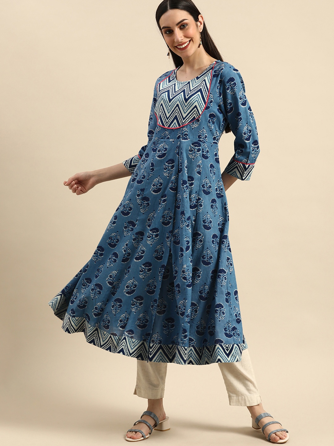 

Anouk Women Blue Ethnic Motifs Printed Indigo Anarkali Kurta