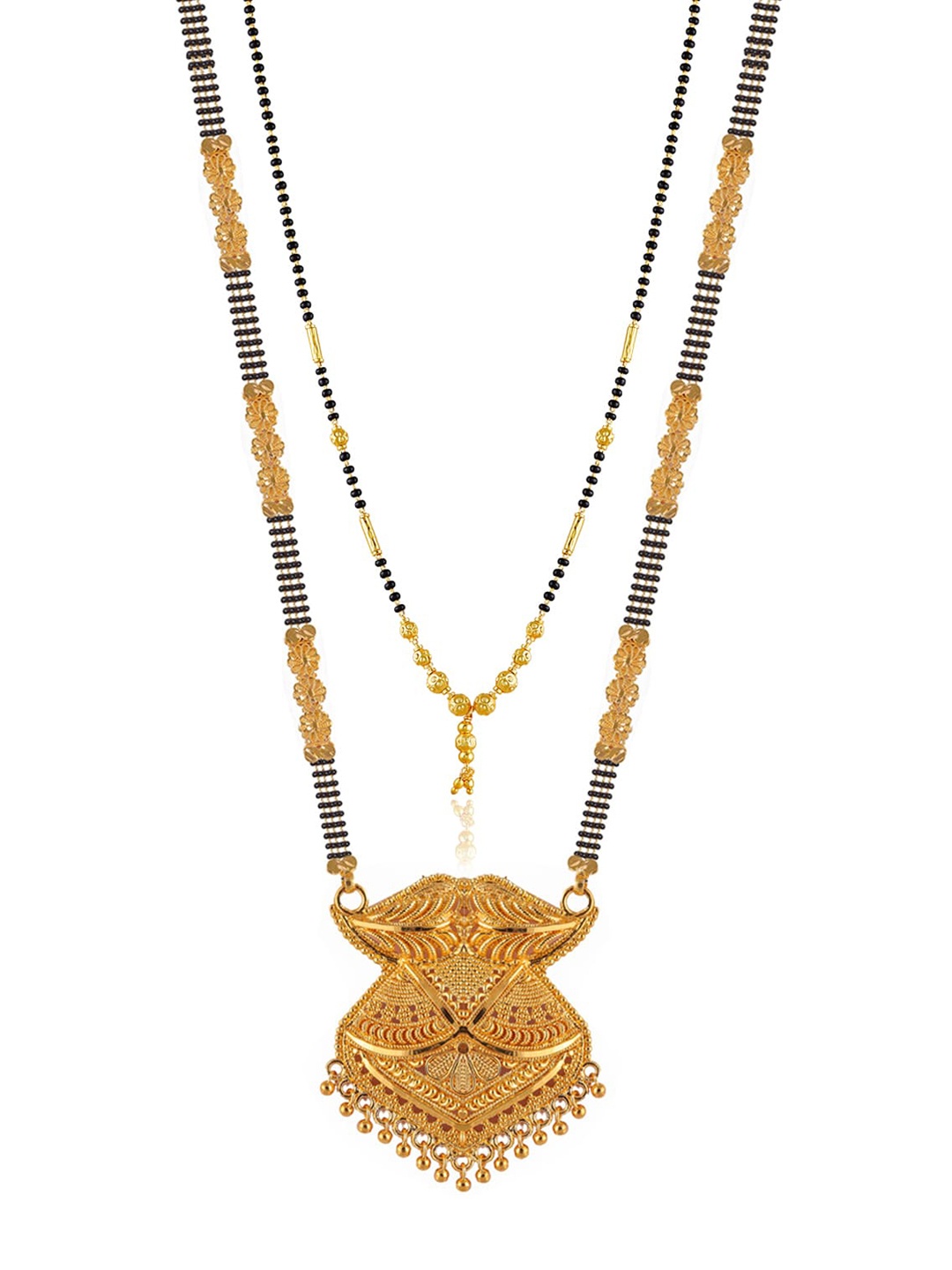 

Brandsoon Set of 2 Gold-Plated Black Stone-Studded & Beaded Mangalsutra