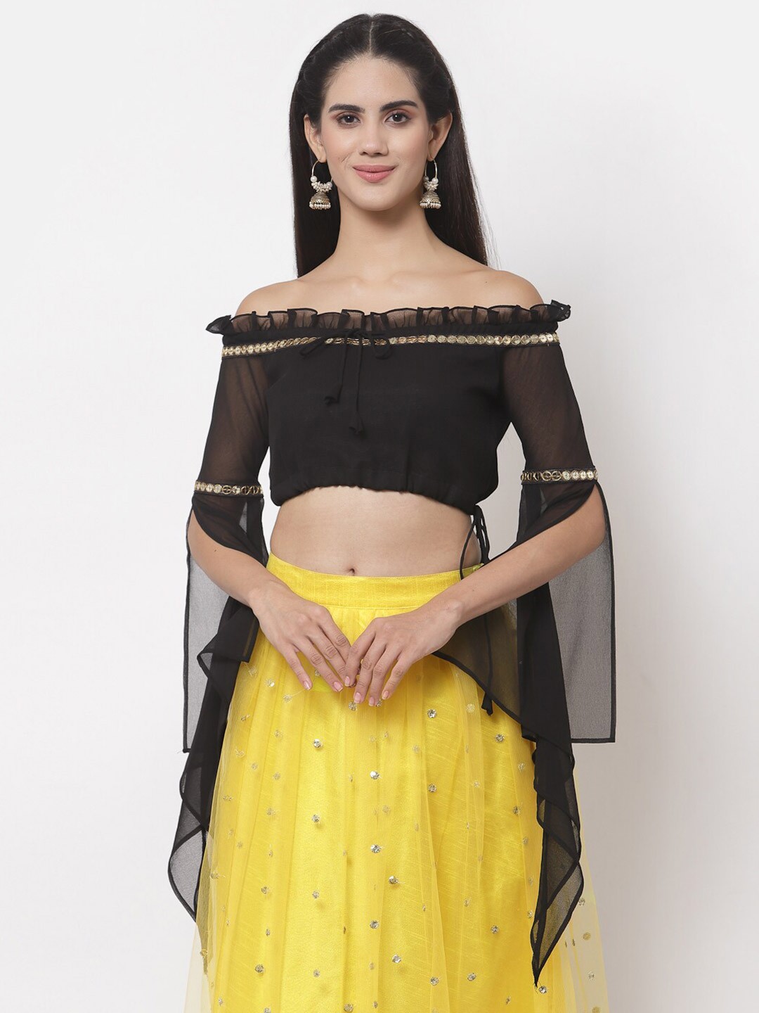 

studio rasa Women Black Off-Shoulder Georgette Bardot Crop Top