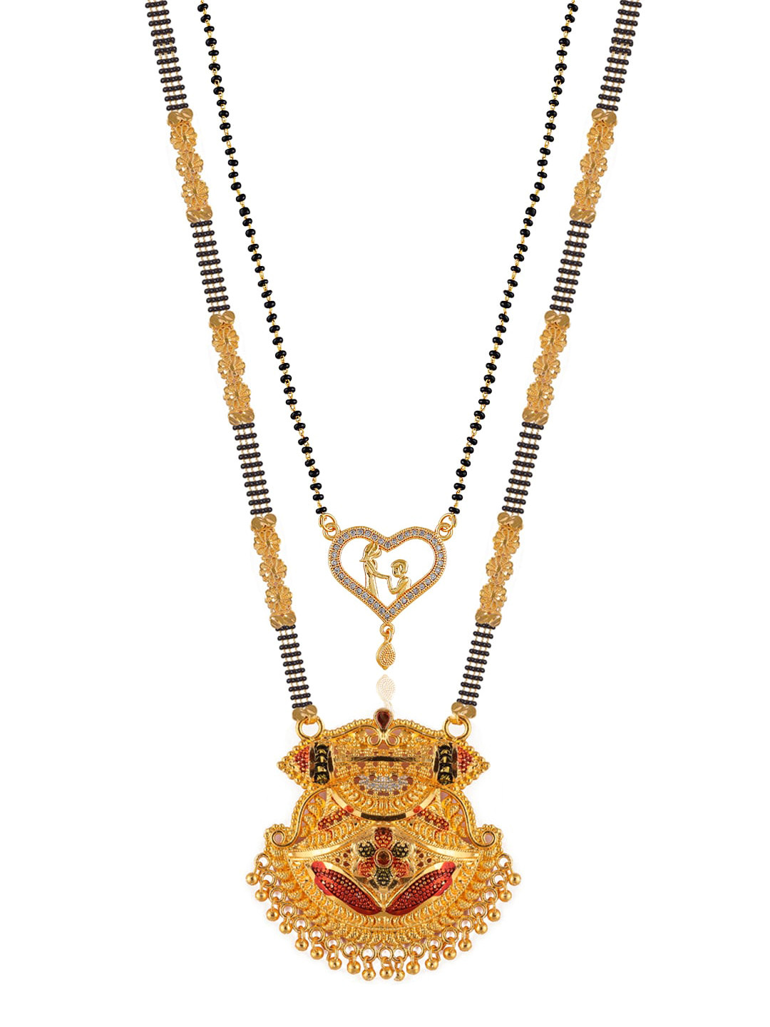 

Brandsoon Set Of 2 Gold-Plated Black & White Stone-Studded & Beaded Mangalsutra