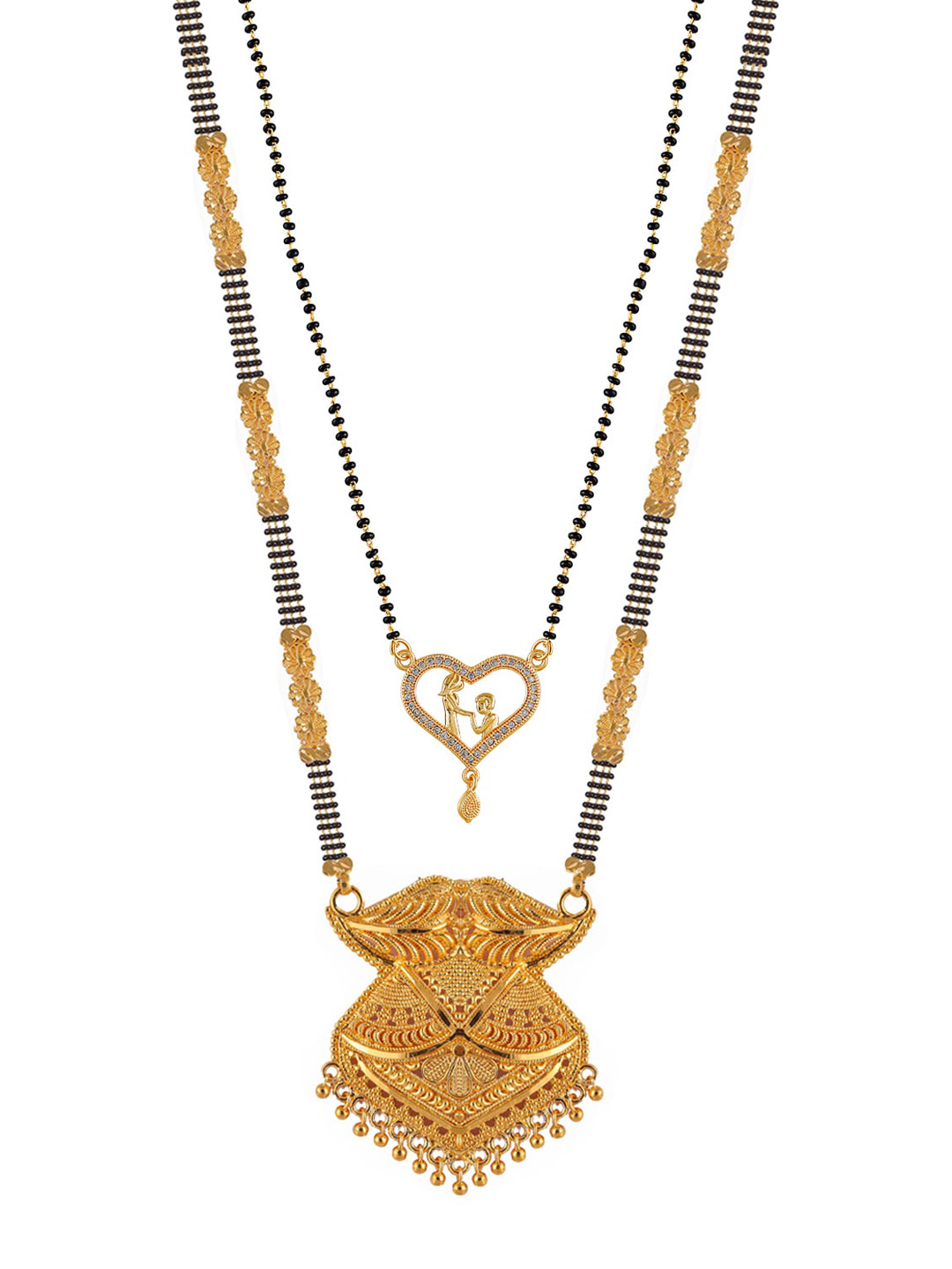 

Brandsoon Set Of 2 Gold-Plated Black Stone-Studded & Beaded Mangalsutra
