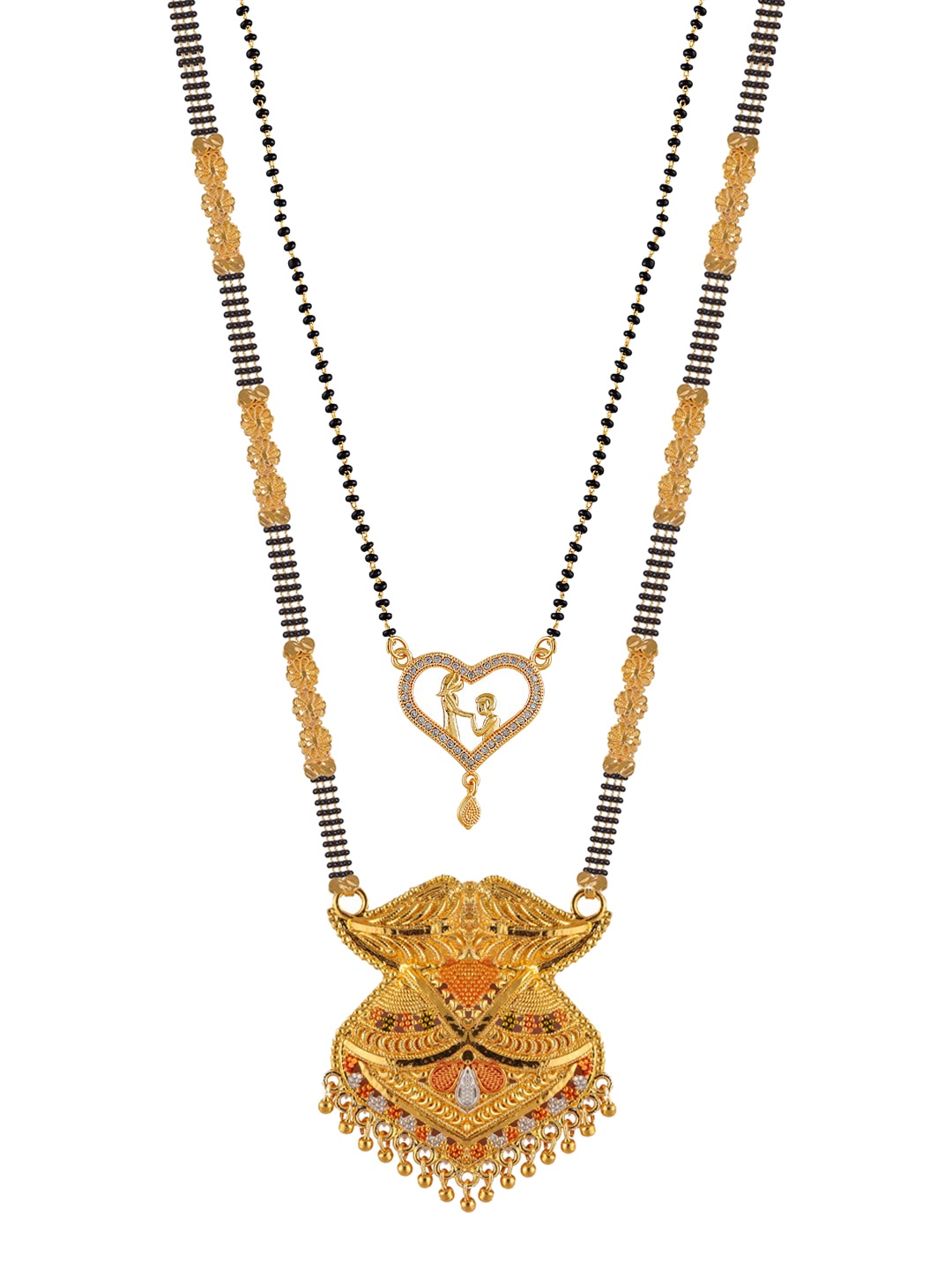 

Brandsoon Set Of 2 Gold-Toned Black & White Stone-Studded & Beaded Mangalsutra