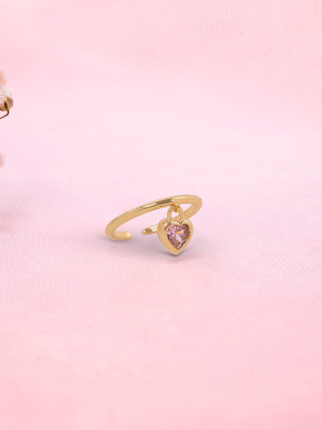 

Mikoto by FableStreet Gold-Plated Pink Cubic Zircona Stone-Studded Finger Ring