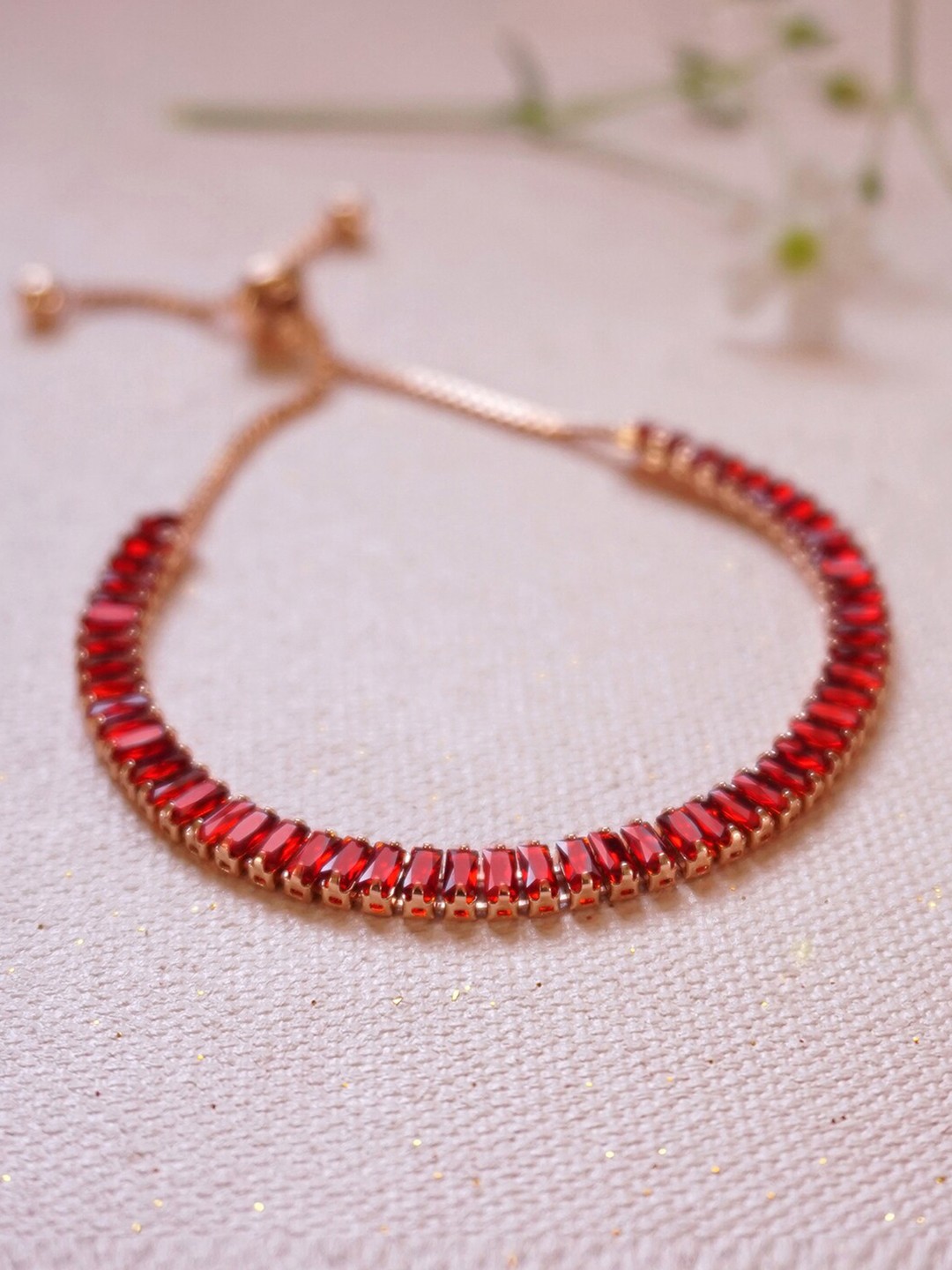 

Mikoto by FableStreet Women Rose Gold & Red Brass Cubic Zirconia Wraparound Bracelet
