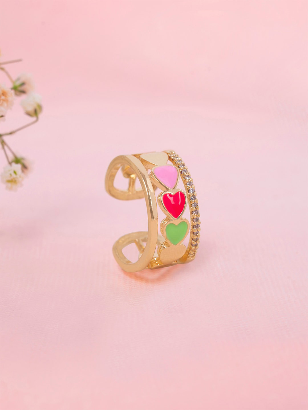 

March by FableStreet Women 18K Gold Plated Enamel Heart Zircon Ring