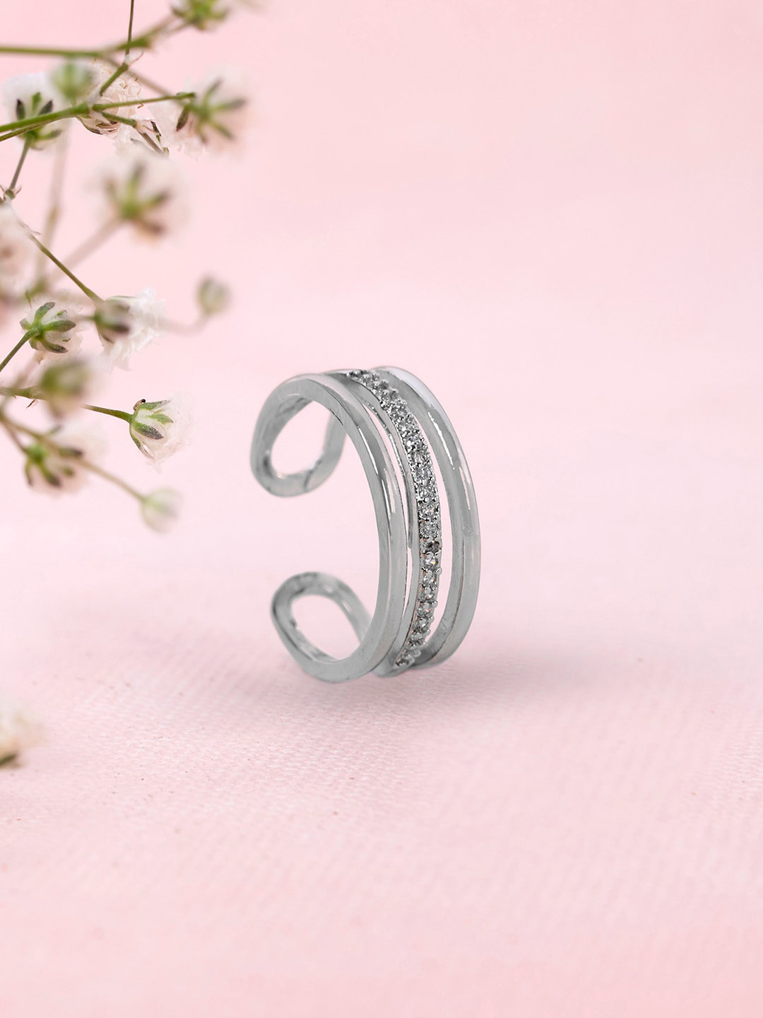 

Mikoto by FableStreet Silver-Plated White CZ-Studded Finger Ring