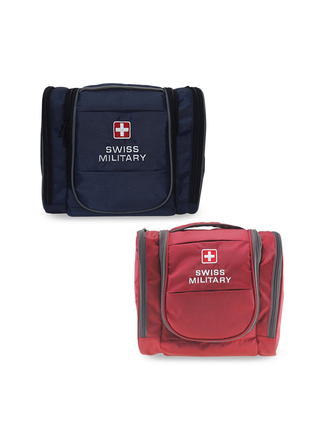 

SWISS MILITARY Blue & Red Set Of 2 Printed Toiletry Bags, Navy blue