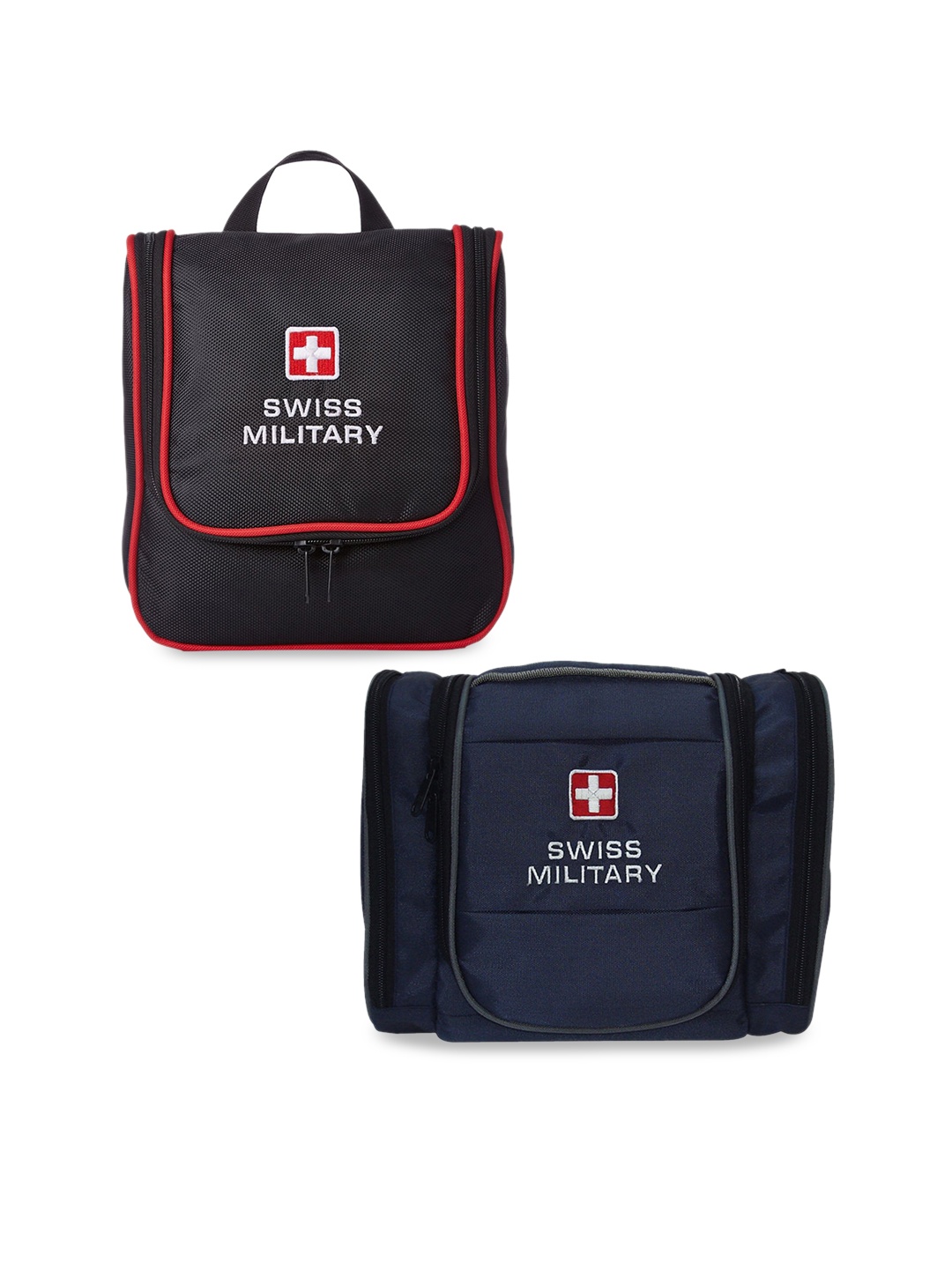 

SWISS MILITARY Pack Of 2 Black & Blue Solid Water Resistant Toiletry Bag