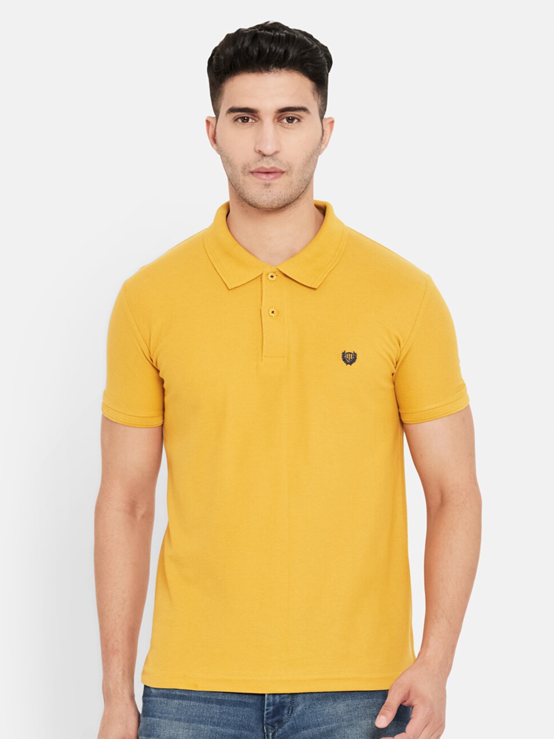 

Duke Men Yellow Solid Polo Collar Slim Fit T-shirt