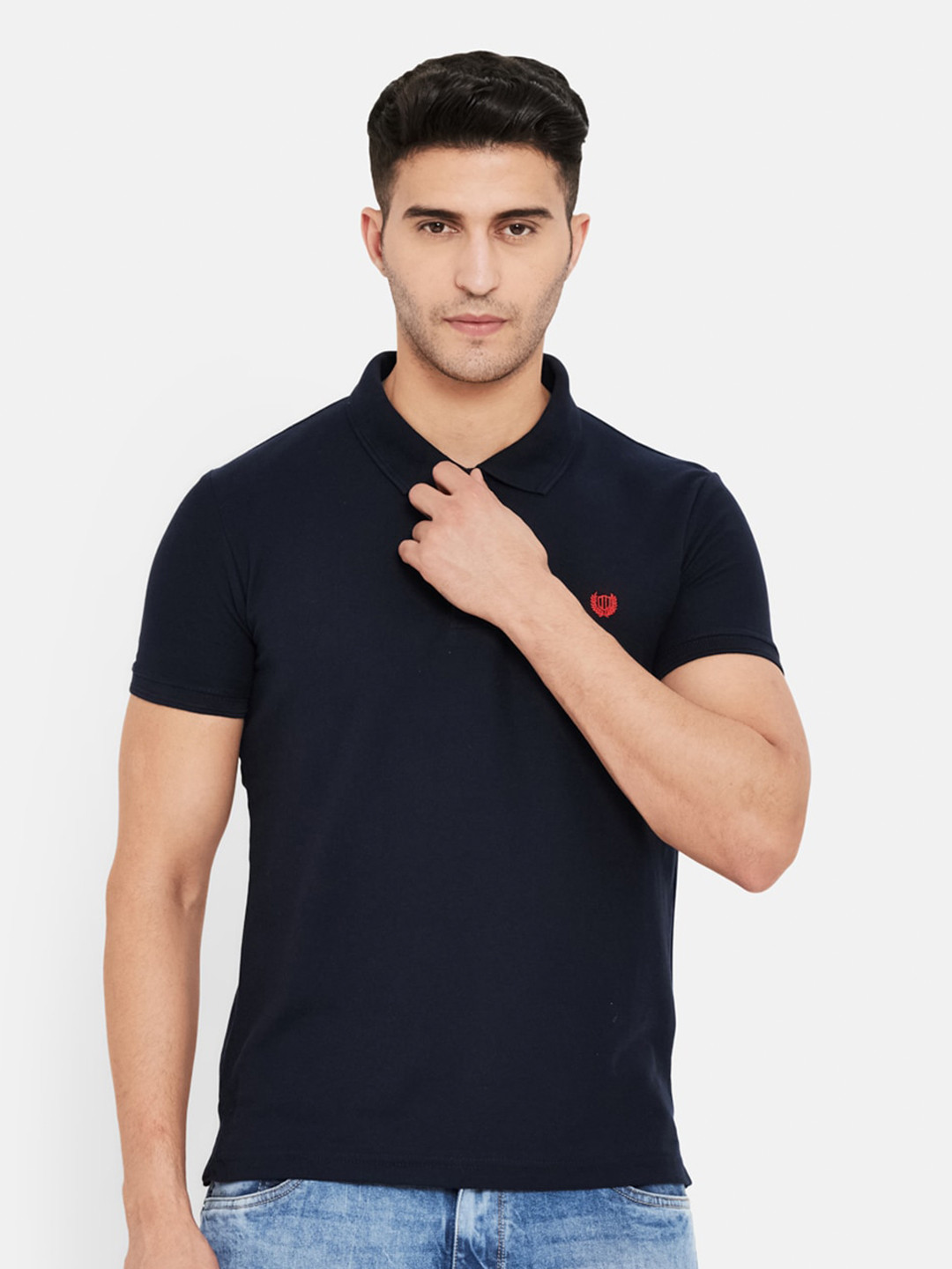

Duke Men Navy Blue Polo Collar Slim Fit Cotton T-shirt