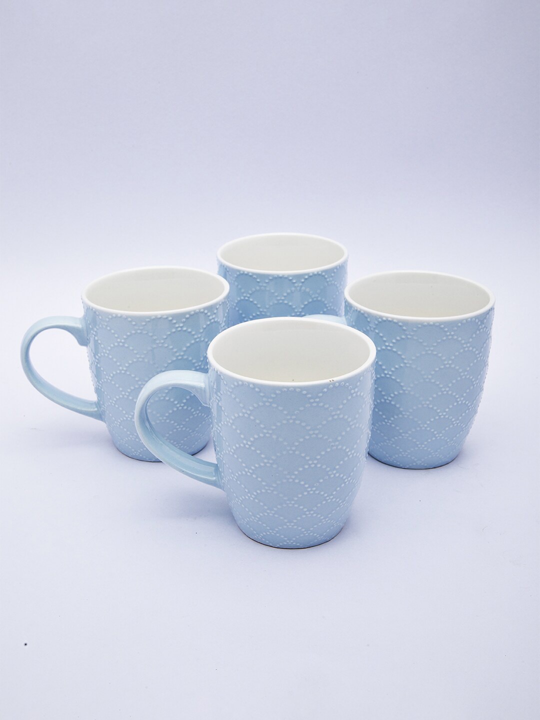 MARKET99 Blue Textured Set Of 4 Ceramic Glossy Mugs