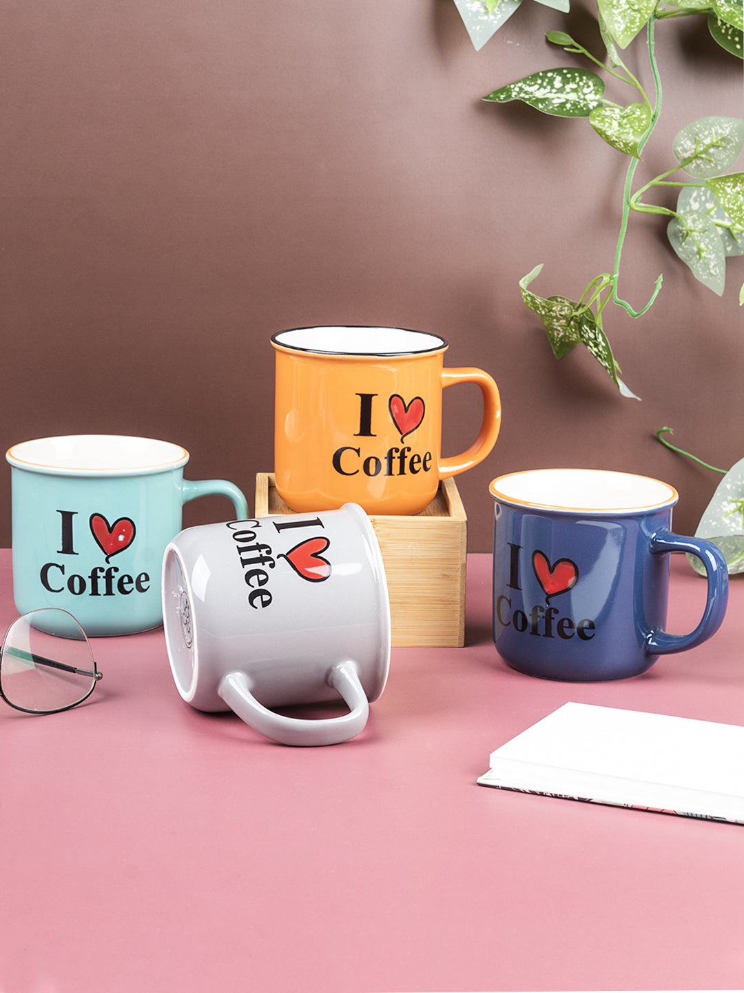 

MARKET99 Orange & Blue Text or Slogans Printed Ceramic Glossy Mugs Set of Cups and Mugs