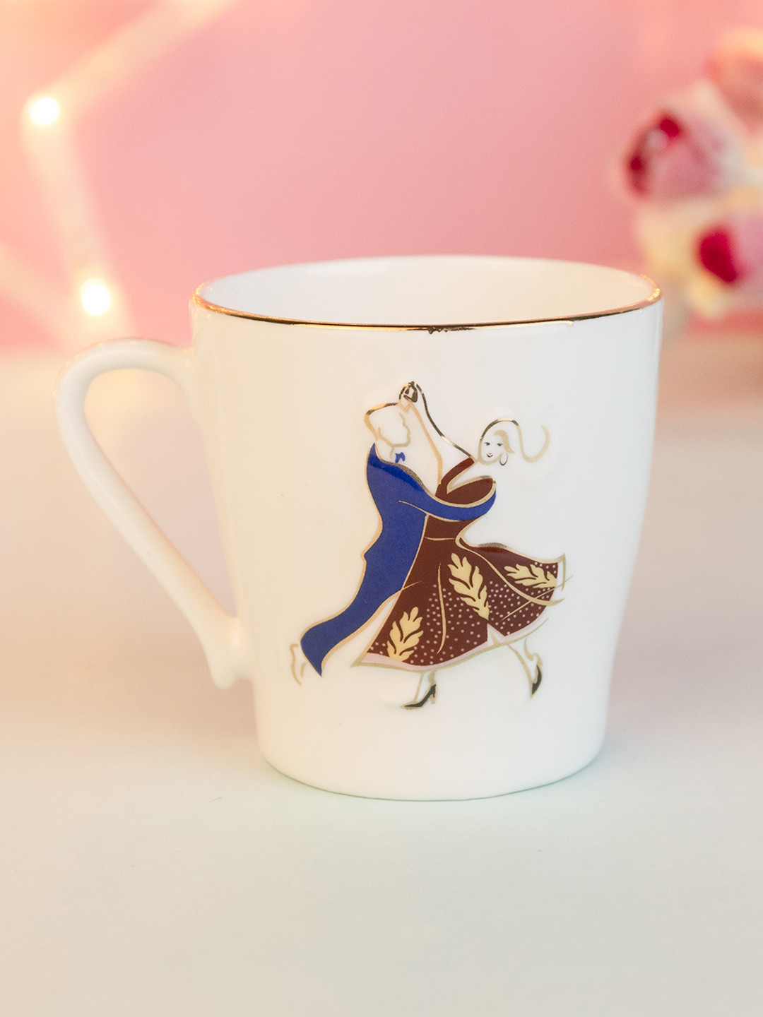 

MARKET99 Set Of 6 White & Blue Printed Ceramic Matte Mugs
