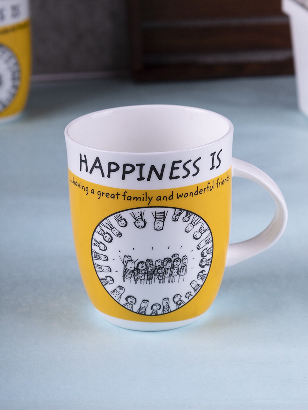 

MARKET99 Set Of 4 Yellow & White Text or Slogans Printed Ceramic Glossy Coffee Mug
