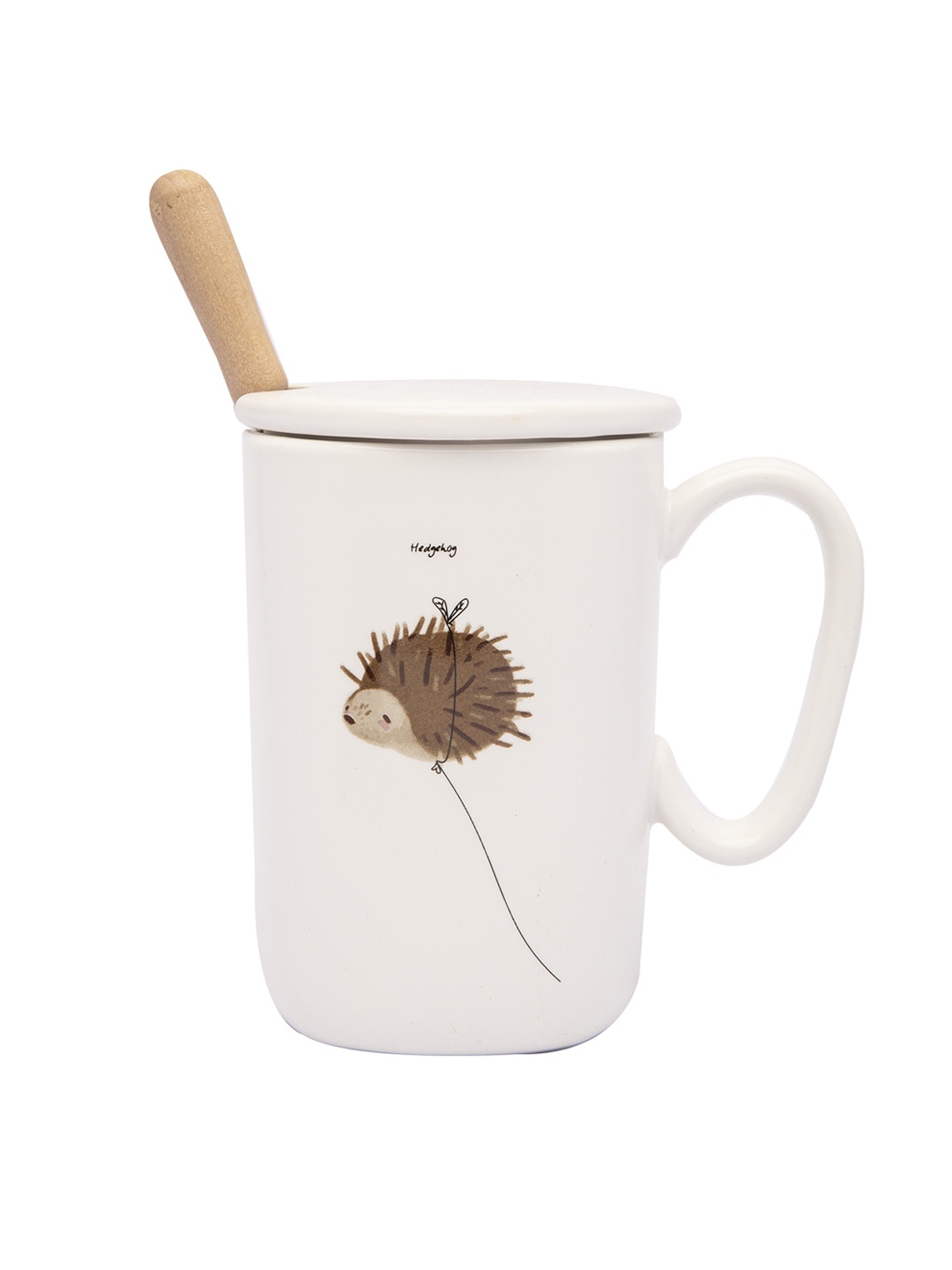 

MARKET99 White & Brown Printed Ceramic Glossy Mug With Lid