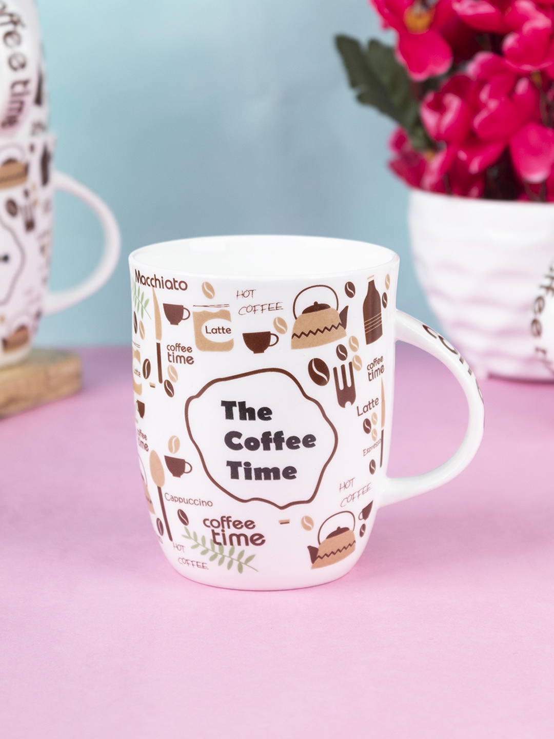 

MARKET99 White & Brown Printed Ceramic Matte Cups Set of Cups and Mugs