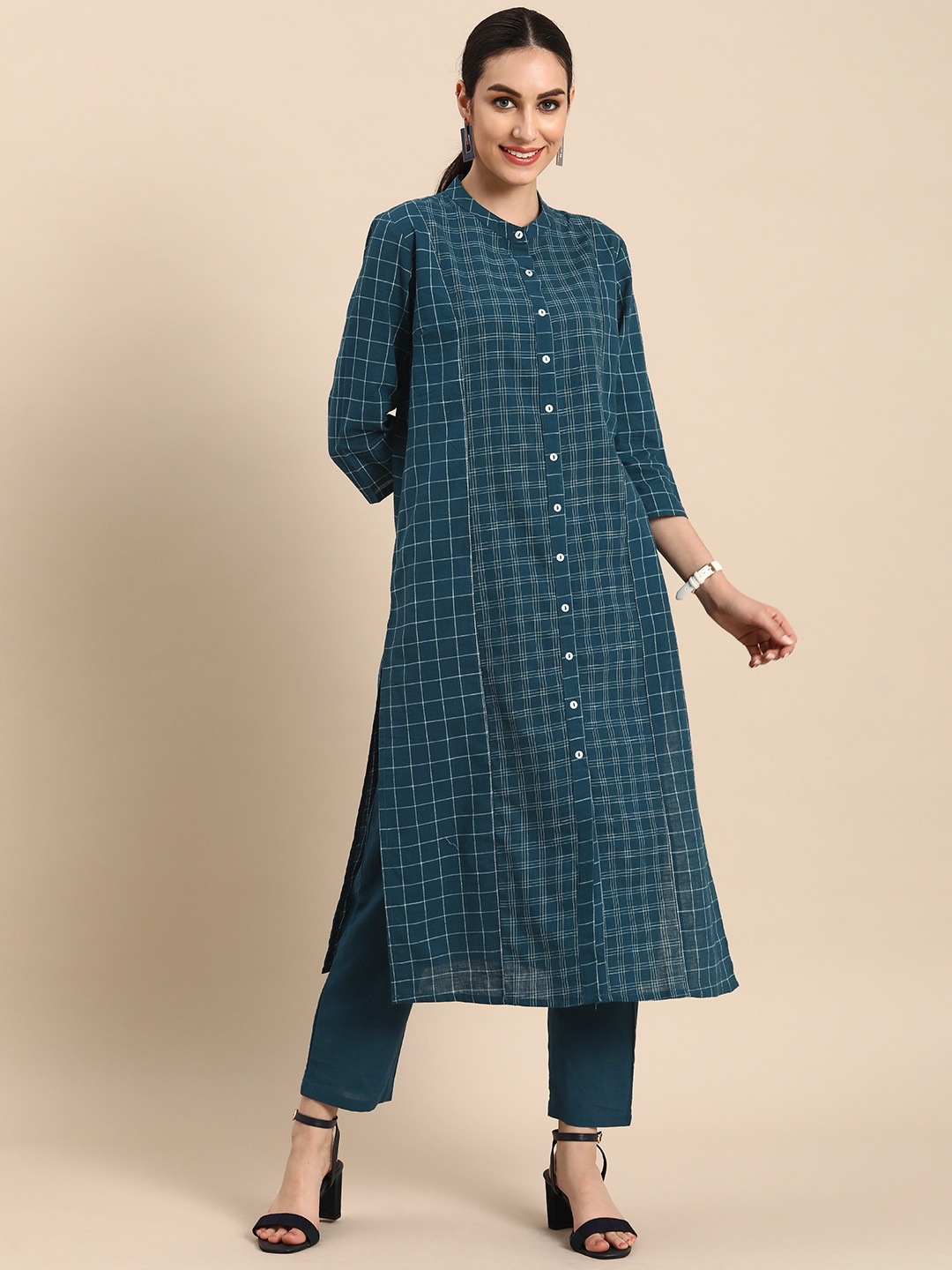 

Anouk Women Navy Blue Printed Pure Cotton Kurta with Trousers