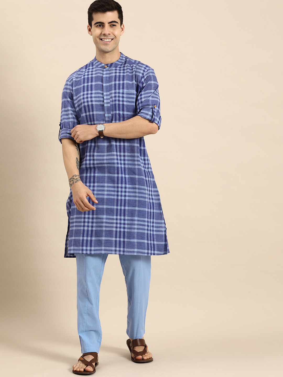 

Anouk Men Blue Pure Cotton Kurta with Trousers