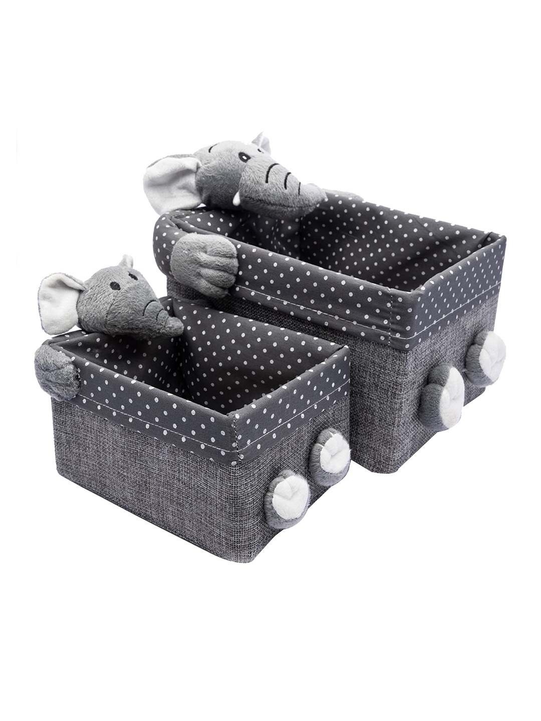 

MARKET99 Grey Set Of 2 Printed & Elephant-Shaped Fabric Baskets