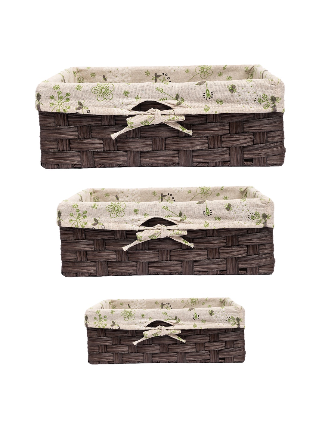 

MARKET99 Brown & Beige Set Of 3 Self Design Plastic Baskets